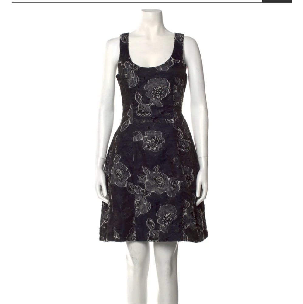 Prabal Gurung Black and Silver Rose Print flare dress